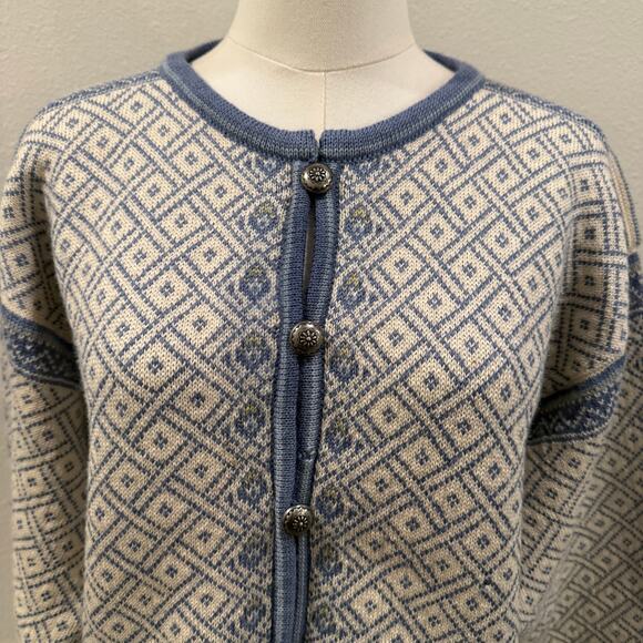 Vintage Dale of Norway Wool Cardigan Sweater Blue Nordic Women Large Premium - Picture 3 of 10